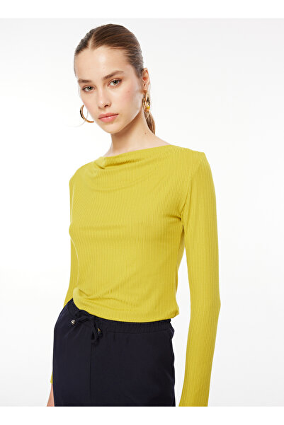 Selen Degaje Yaka Düz Sarı Kadın Bluz 23KSL8667