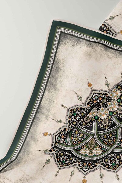 Vissona 100% Twill Silk Shawl με σχέδιο μαύρο - Σμαραγδένιο πράσινο χρώμα 90x90 Κασκόλ Σχήμα ραπτικής: Ράψιμο στο χέρι