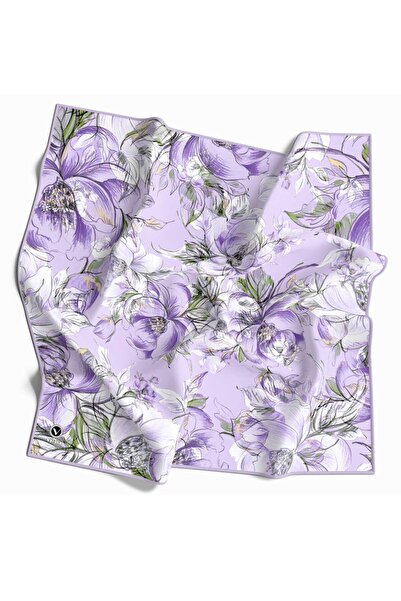 VİOLLA Rayon Güllerin İçinden Desenli Lila Renkli 90x90 Eşarp (İpek İçermez) ...