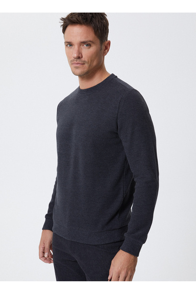 Lee Cooper O Neck Anthracite Melange Men's Sweatshirt 241 Lcm 241016 Newdwade Antrasit Me