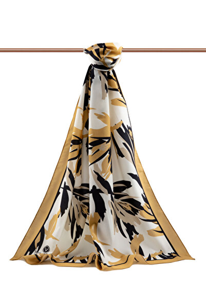 Vissona LÜKS MEDİNE İPEĞİ YAPRAK DESENLİ HARDAL RENKLİ 75X195 KIRIŞMAZ ŞAL MOSS KREP DİKİŞ TİPİ İTALYAN DİKİ