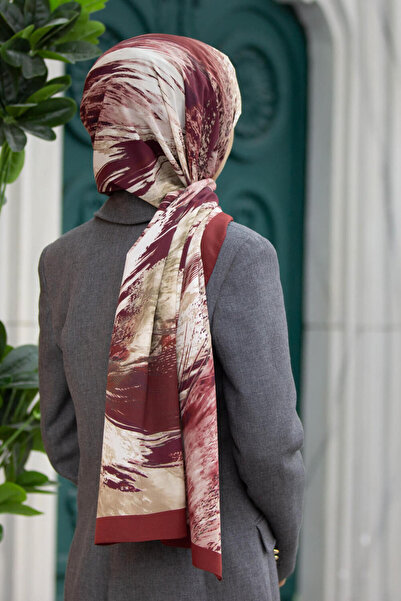 Vissona LÜKS MEDİNE İPEĞİ FIRÇA DESENLİ BORDO RENKLİ 75X195 KIRIŞMAZ ŞAL MOSS KREP DİKİŞ TİPİ İTALYAN DİKİŞL