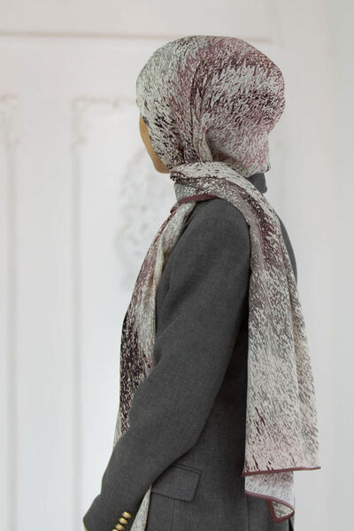 Vissona Luxurious Medina Silk Zickzack Geometric Patterned Powder Colored 75X195 Crimp-Free Swallow Moss Crepe Stitch Type Itas