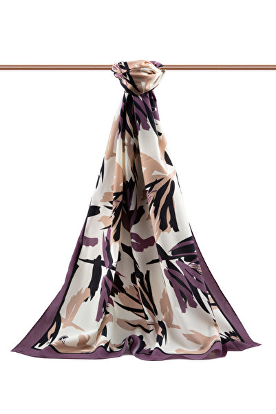 Vissona LÜKS MEDİNE İPEĞİ YAPRAK DESENLİ LİLA RENKLİ 75X195 KIRIŞMAZ ŞAL MOSS KREP DİKİŞ TİPİ İTALYAN DİKİŞL