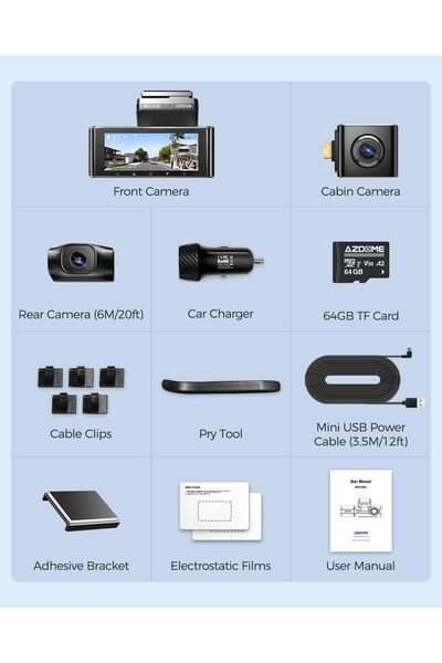 AZDOME داش كام M550MAX بدقة 4K و 3عدسات لتصوير شامل بزاوية واسعة، تدعم GPS و Wi-Fi & Bluetooth