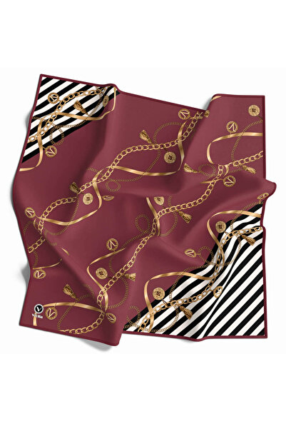 VİOLLA Twill Zincirli ve Çizgili Desenli Gül Kurusu Renkli 90x90 Eşarp (İpek ...