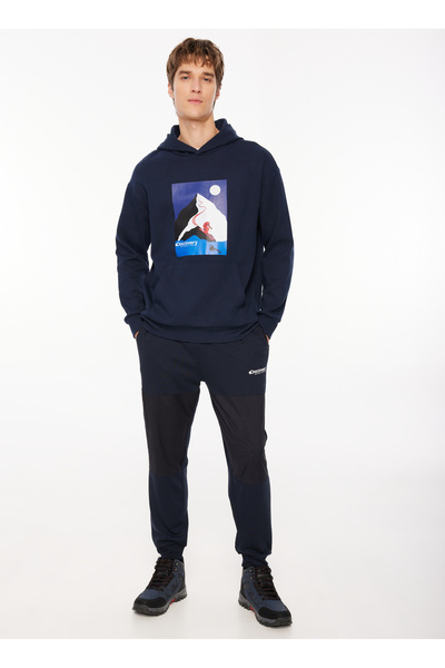 Discovery Expedition Lacivert Erkek Kapüşon Yaka Loose Fit Baskılı Sweatshirt...