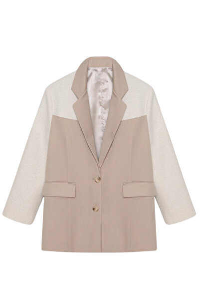 Auralis Studio Kruvaze Yaka Dokulu Blazer Ceket Bej - FW25