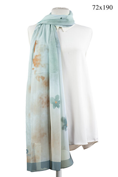 NUR İPEK KREP ŞAL BATİK VE ÇİÇEK DESENLİ TURKUAZ - TABA RENKLİ 70X190 KIRIŞMA...