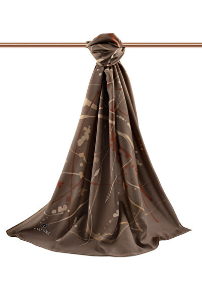 Vissona LÜKS MEDİNE İPEĞİ BOYA DAMLASI DESENLİ BEJ RENKLİ 75X195 KIRIŞMAZ ŞAL MOSS KREP DİKİŞ TİPİ İTALYAN D