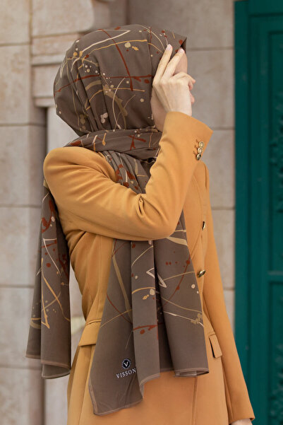 Vissona LÜKS MEDİNE İPEĞİ BOYA DAMLASI DESENLİ BEJ RENKLİ 75X195 KIRIŞMAZ ŞAL MOSS KREP DİKİŞ TİPİ İTALYAN D