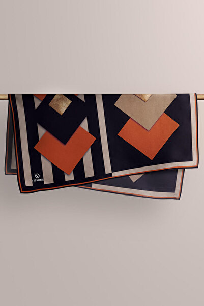 Vissona Twill Silk Tile Beige-Tan Tato 90x90 Σχήμα φύτευσης κασκόλ ραμμένο στο χέρι