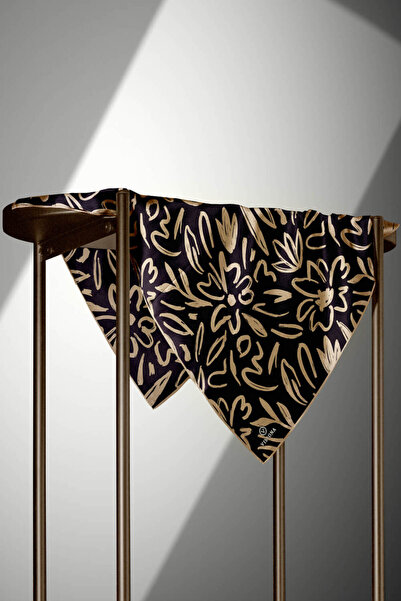 Vissona Μαύρο και μπεζ μεταξωτό μαντήλι