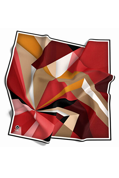 VİOLLA Twill Geometrik Desenli Bordo Renkli 90x90 Eşarp (İpek İçermez) Kenar ...