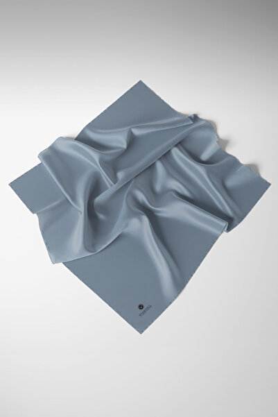 Vissona Viskon Twill İpek Az Hatalı Gri Mavi Renkli 90x90 Düz Eşarp Dikim Şek...