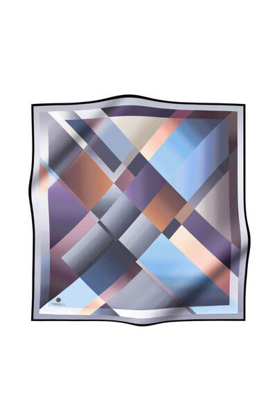 Vissona %100 Twill İpek Geometrik Desenli Gri - Bebe Mavisi Renkli 90x90 Eşarp Dikim Şekli : El Dikişi