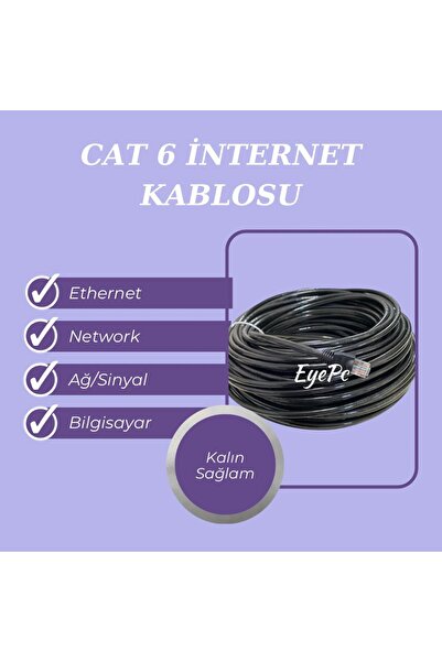 EYEPC كابل إيثرنت Cat6 أسود اللون بطول 10 أمتار، مناسب للإنترنت والكمبيوتر وا...