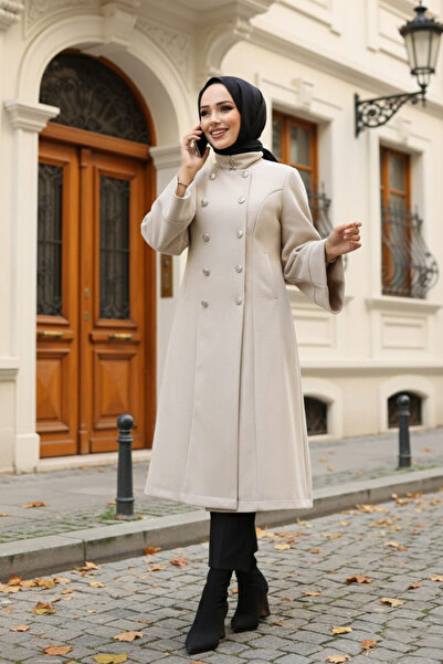 Neva Style Ζώνη Μπεζ Κασμίρ Παλτό Hijab 61112μπεζ