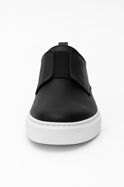 Growish Gre0173 Genuine Leather Lightweight White Eva Sole Banded Daily Black Comfortable Men's Casual Shoes