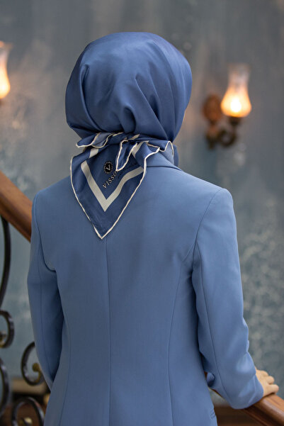 Vissona Silk Twill 100% - Μονόχρωμο μοτίβο Indigo, Κρεμ χρώμα - More Tok Exclusive 90x90 Planting Sh