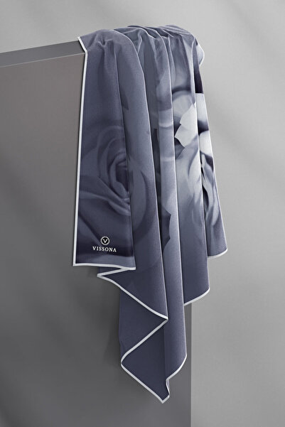 Vissona 100% Twill Silk Rose Patterned Gray - Silver Colored 90X90 Scarf Sewing Shape: Hand Sewing