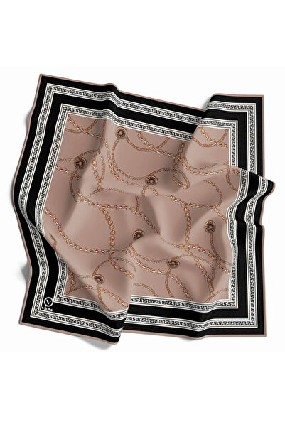 VİOLLA Twill Zincir Desenli Bej Renkli 90x90 Eşarp (İpek İçermez) Kenar Dikiş...
