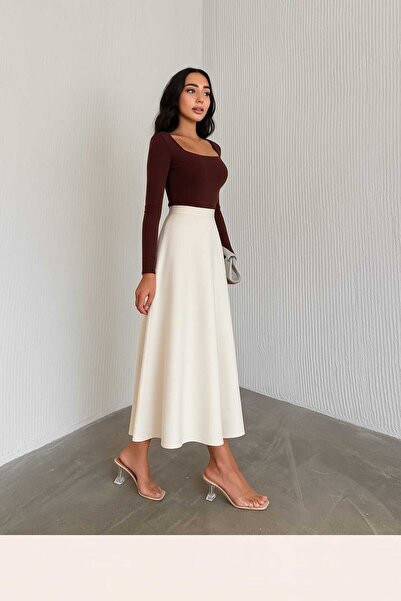 ByMisa Store Suitable for Hijab Elastic Waist Suede Flared Skirt