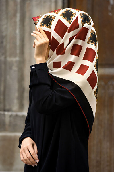 VİOLLA Twill Gold Detaylı Kare Desenli Siyah - Taba Renkli 90x90 Eşarp (İpek ...