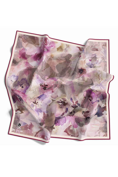 VİOLLA Rayon Çiçek Desenli Pembe Renkli 90x90 Eşarp (İpek İçermez) Dikim Şekli : El Dikişi