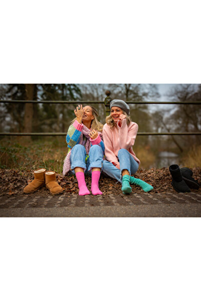 Bambuleyyo Çorap Kadın Kaşmir Çorap, Merinos Yün Karışımlı, 2'li Paket, Mavi Ve Pembe