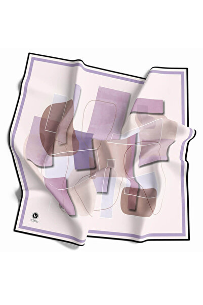 VİOLLA Twill Geometrik Desenli Lila Renkli 90x90 Eşarp (İpek İçermez) Kenar D...