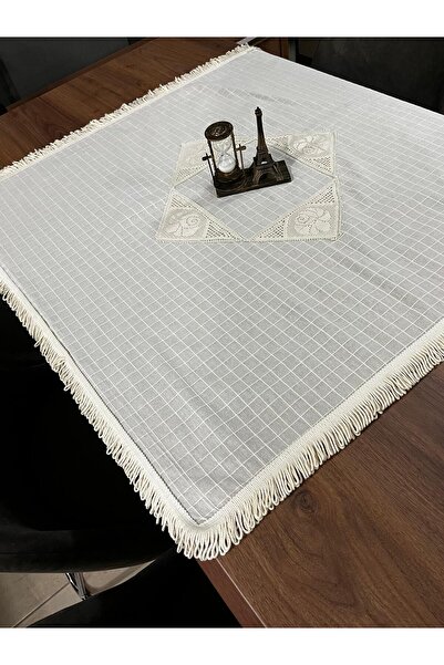 SEVCAN TEKSTİL Buldan İşi Saçaklı Gül Detay Monika Kumaş Sehpa Masa Örtüsü