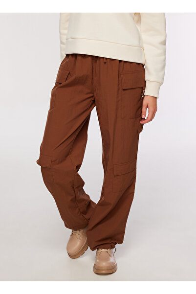 Fabrika Lastikli Bel Loose Fit Kahve Kadın Pantolon F3WL-PNT23