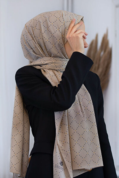 Vissona LÜKS MEDİNE İPEĞİ V DESENLİ BEJ RENKLİ 75X195 KIRIŞMAZ ŞAL MOSS KREP ...