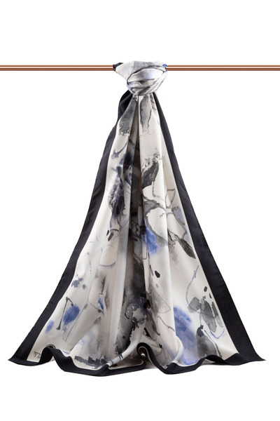 Vissona Luxurious Medina Silk - Watercolor, Leaf Pattern, Grey Indigo Color, 75X195 Non-Stick Shawl Moss Crepe Sewing t