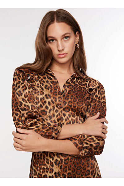 Fabrika Kahve Kadın Uzun Kollu Mini Leopar Desenli Elbise F3WL-ELB3