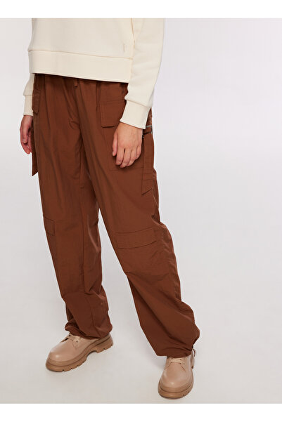 Fabrika Lastikli Bel Loose Fit Kahve Kadın Pantolon F3WL-PNT23