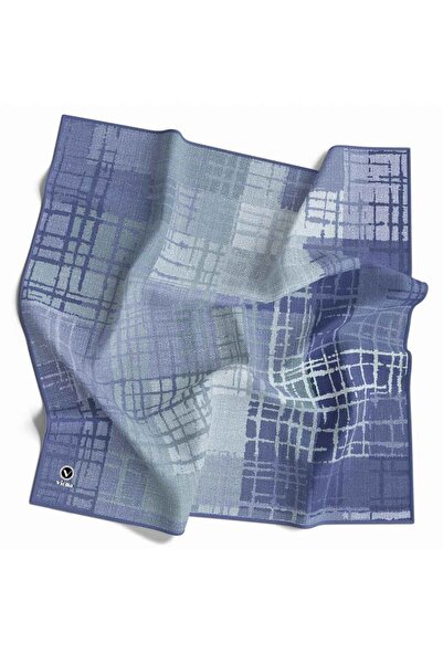 VİOLLA Twill Çizgili Degrade Desenli İndigo Renkli 90x90 Eşarp (İpek İçermez)