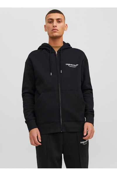 Jack & Jones Kapüşon Yaka Siyah Erkek Sweatshırt 12241691_JORVESTERBRO SWEAT ZIP HOO