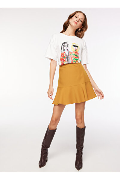 Fabrika Normal Bel Hardal Kadın Düz Mini Etek F3WL-ETK15