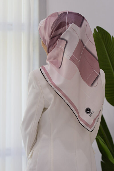 VİOLLA Twill Geometrik Desenli Lila Renkli 90x90 Eşarp (İpek İçermez) Kenar D...