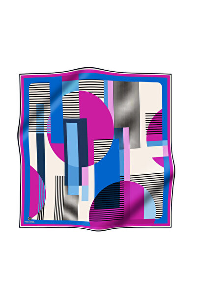 Vissona 100% Твіл Шовк з геометричним візерунком - Фуксія Колір 90x90 Тип пошиття: Ручне шиття Шарф