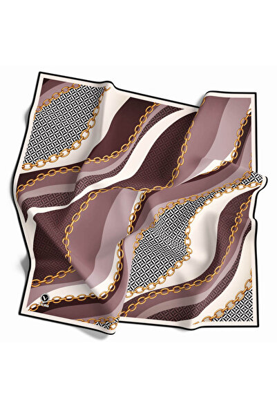 VİOLLA Twill Zincir Desenli Pudra Renkli 90x90 Eşarp (İpek İçermez) Kenar Dik...