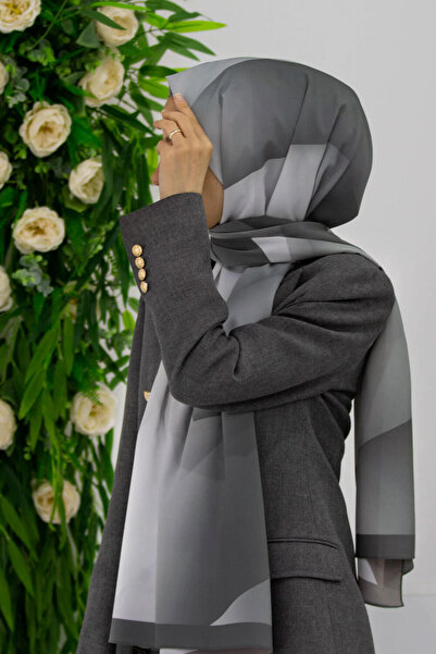 Vissona LÜKS MEDİNE İPEĞİ TONSÜRTON DESENLİ GÜMÜŞ RENKLİ 75X195 KIRIŞMAZ ŞAL ...