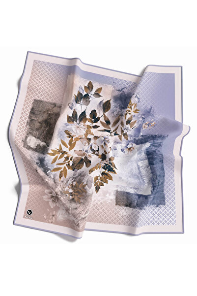 VİOLLA Twill Sonbahar Desenli Bebe Mavisi Renkli 90x90 Eşarp (İpek İçermez) K...
