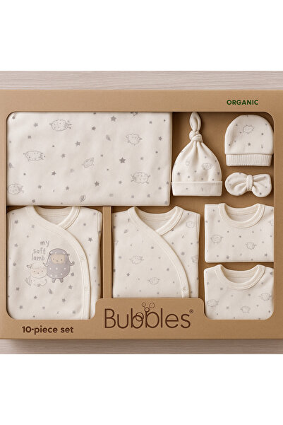 KapsülBebek %100 Organik pamuk 10’lu yenidoğan hastane çıkışı zıbın takımı – desenli bebek seti 0-3 ay