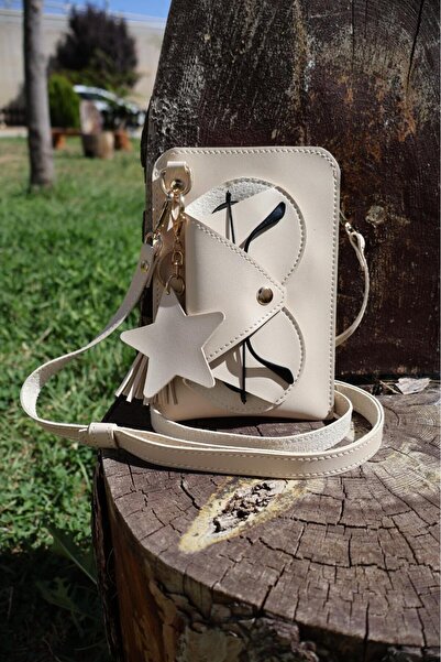 Glasses Case,Card Compartment,Phone Bag. Tassel Star Charm Keychain Gift ( Cream )