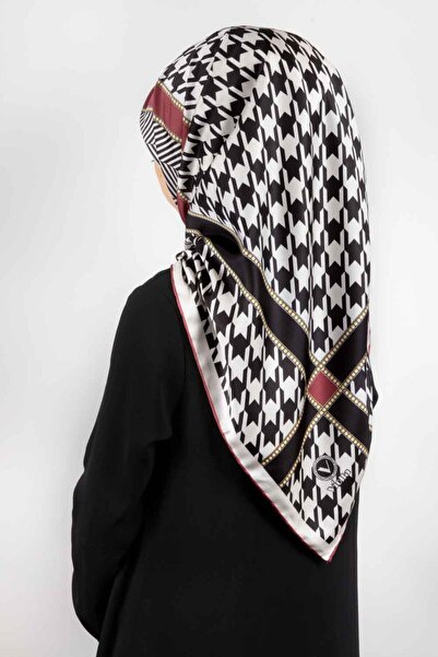 VİOLLA Twill Kazayağı Desenli Gül Kurusu Renkli 90x90 Eşarp (İpek İçermez) Ke...