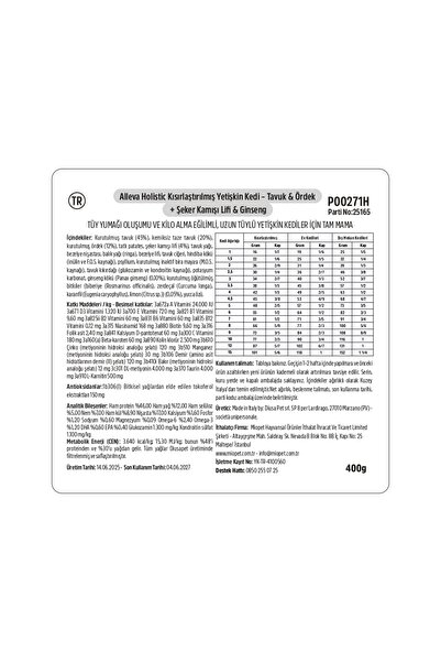 ALLEVA Holistik Tavuk & Ördek Tahılsız Yetişkin & Kısırlaştırılmış Kedi Maması 0,4 Kg