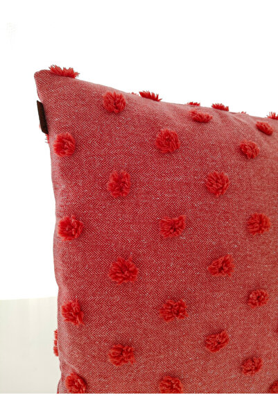 zümal tekstil tasarım Tufting Linen Polka Dot Decorative Throw Pillow Case (Colorpomegranate Flower)